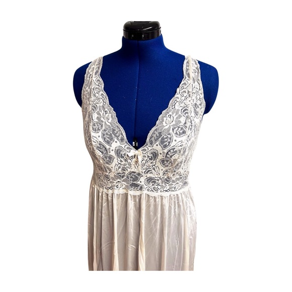 Vintage Shadowline Cream Stretch Lingerie Nightgown Peignoir Robe Set Large - Picture 3 of 11